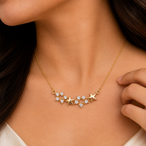 Elegant Gold Star & Crystal Necklace