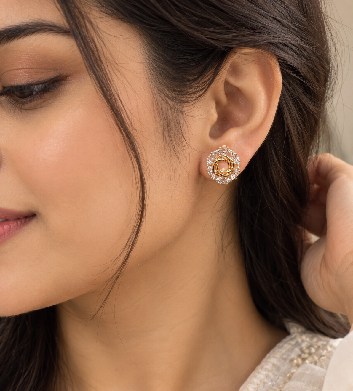 Golden Crystal Spiral Stud Earrings