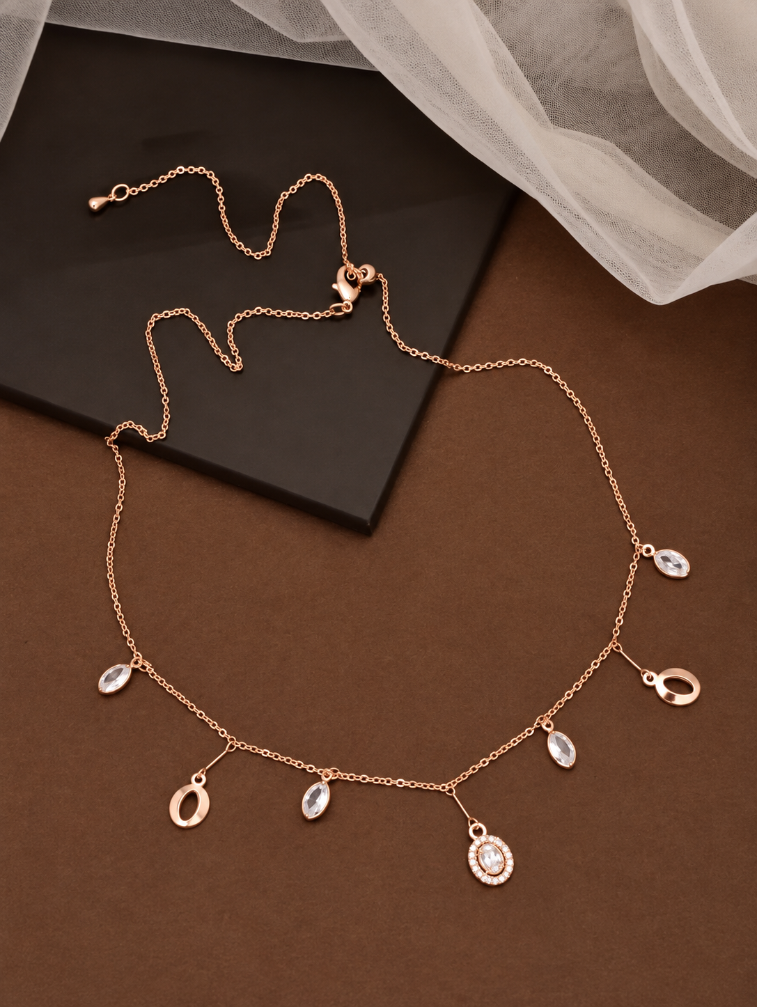 Rose Gold Crystal Charm Necklace