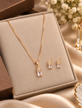 Rose Gold Floral Crystal Pendant Set
